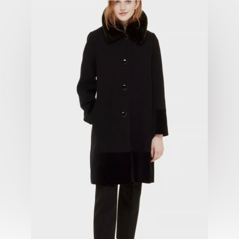 Kate Spade removable faux fur collar velvet trim wool blend coat. Size 2